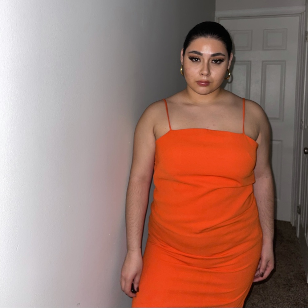 Bright Orange Squared Neck Dress